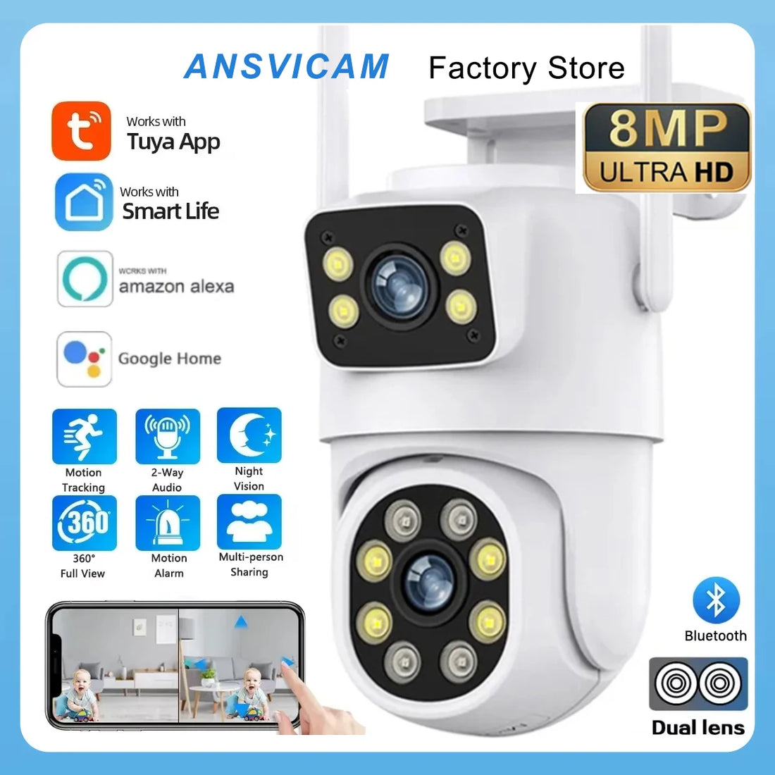 Caméra de Surveillance 4K Double Objectif – Suivi Automatique