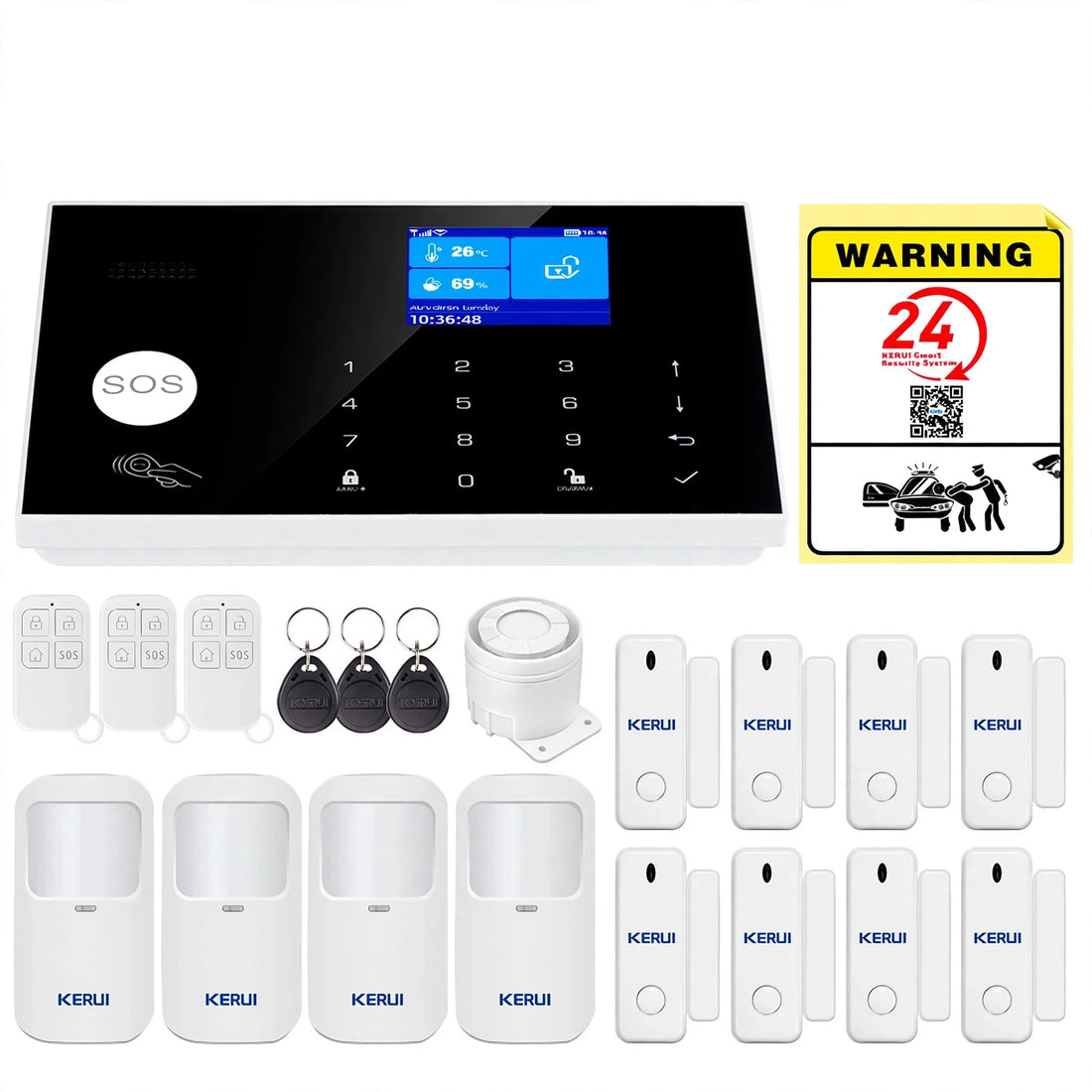 Système d'alarme WIFI GSM 3 zones filaires, compatible avec le capteur PIR, Tuya